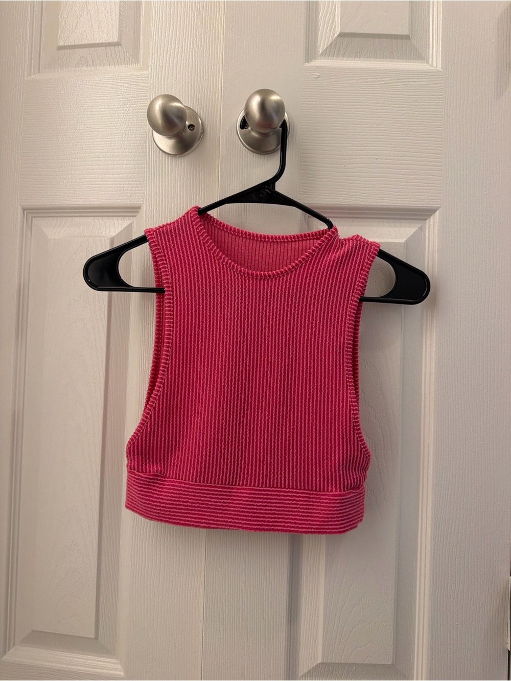 Bright Pink Ribbed Crop Tank Top - Women